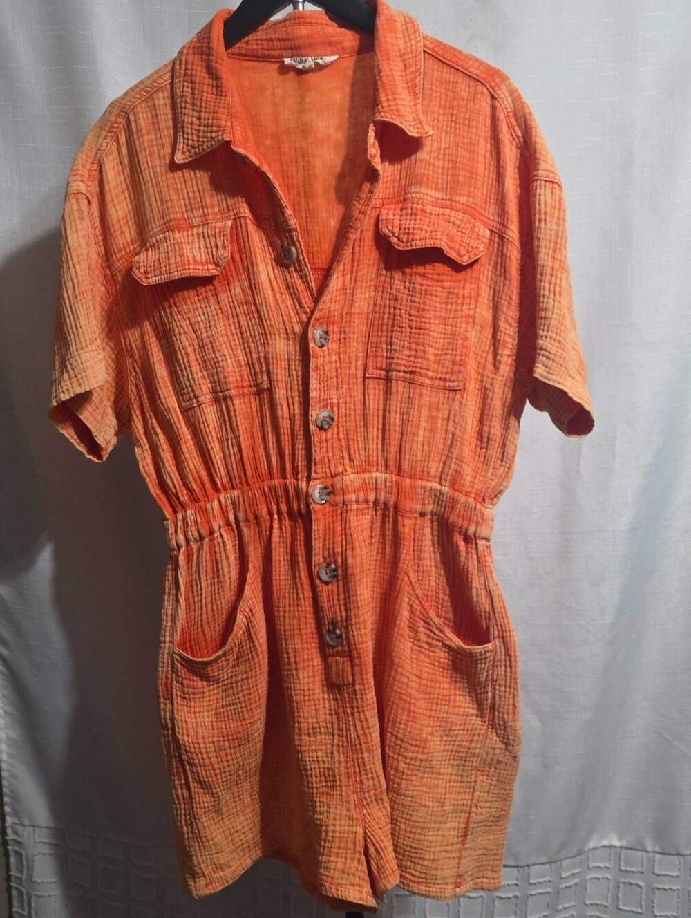 Womens Peach Love Size Large Orange Short-Sleeve One-Piece Romper